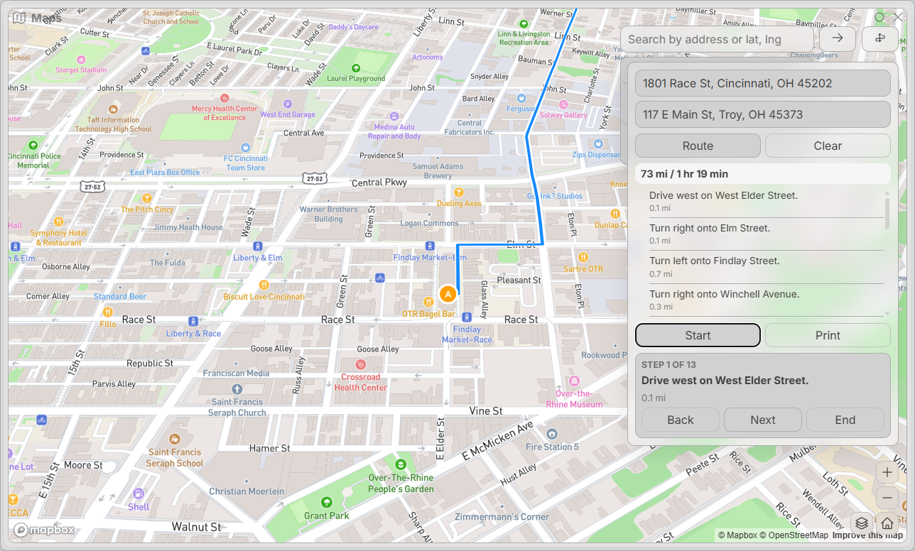 Maps Directions Interface