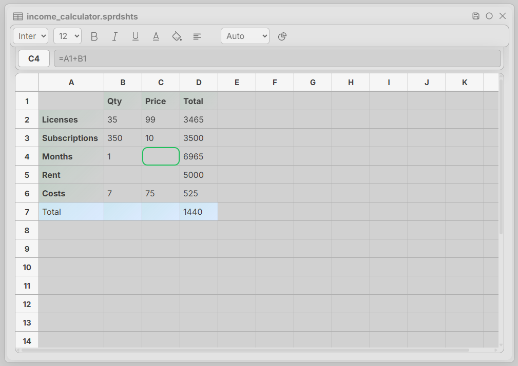 Sheets Interface